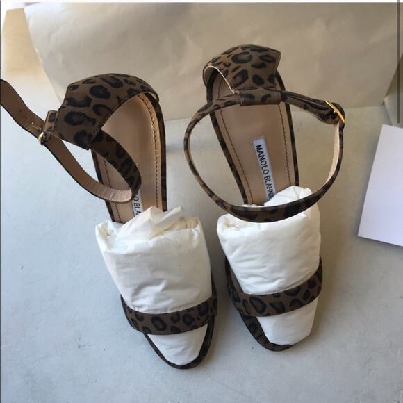 MANOLO BLAHNIK Chaos Leopard Heeled Sandals Shoes Leather - Picture 3 of 8